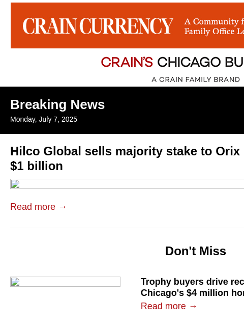 crainalerts newsletter: Hilco Global sells majority stake in deal valuing ...