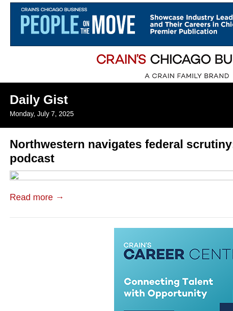 crainalerts newsletter: Northwestern navigates federal scrutiny: Crain's D...