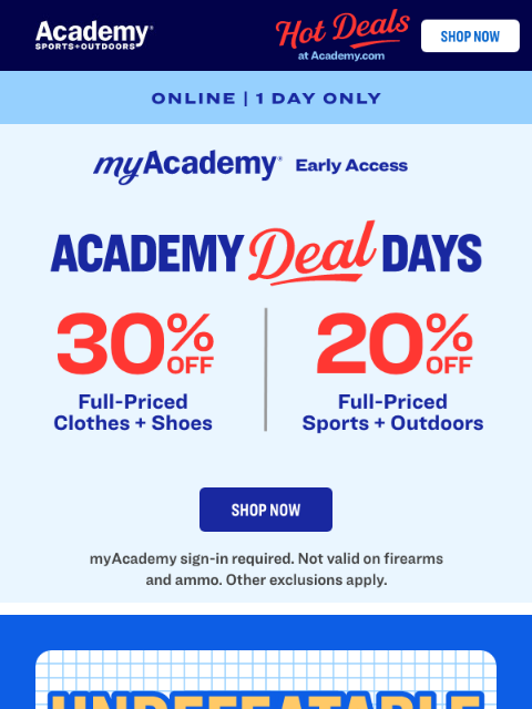 academy newsletter: Early Access! 30% OFF Clothes + Shoes Online