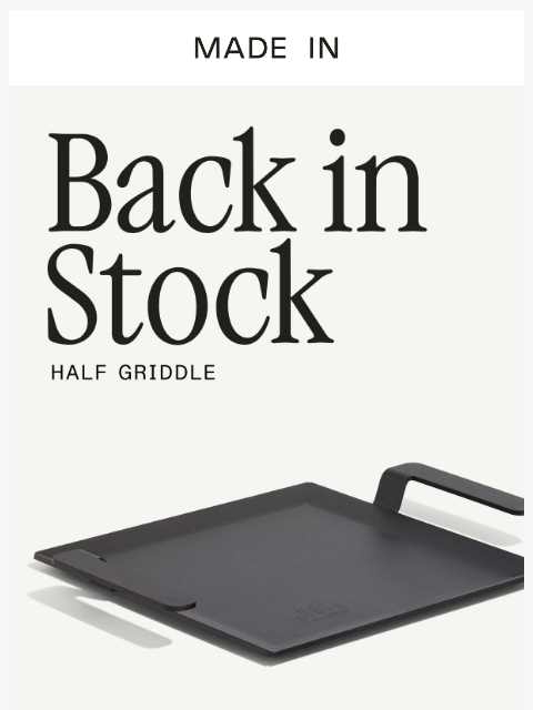 madeincookware newsletter: The Half Griddle + Pizza Oven Set Are Back 🔥