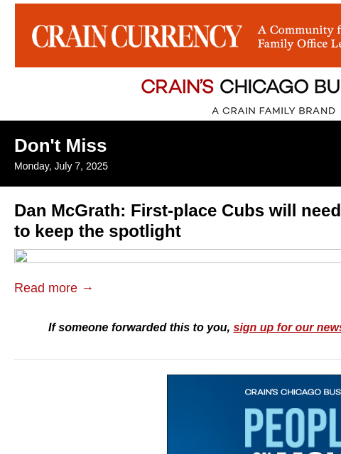 crainalerts newsletter: Cubs should enjoy spotlight while they can: McGrat...