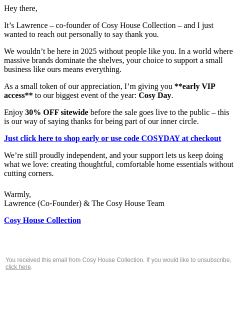 cosyhousecollection newsletter: RE: You've been selected