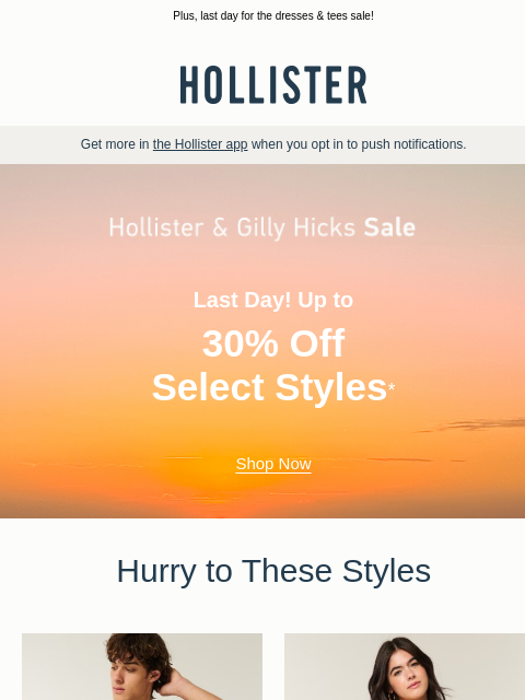 hollisterco newsletter: 30% off ENDS TODAY!