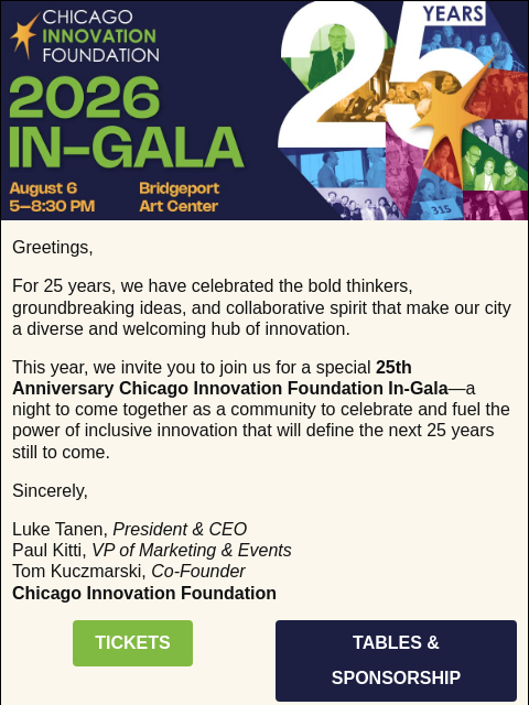 crainpartners newsletter: Join us for a special 25th Anniversary Chicago Inn...