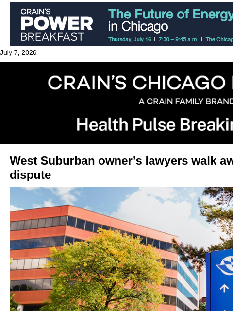crainalerts newsletter: Resilience Healthcare lawyers drop out