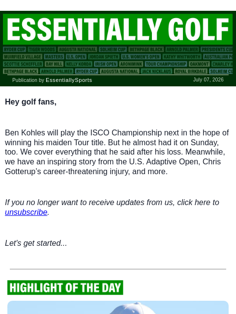 newsbreakexpress newsletter: PGA Tour Loss Didn’t Break Kohles