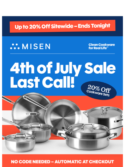 misen newsletter: Up to 20% Off Ends at Midnight