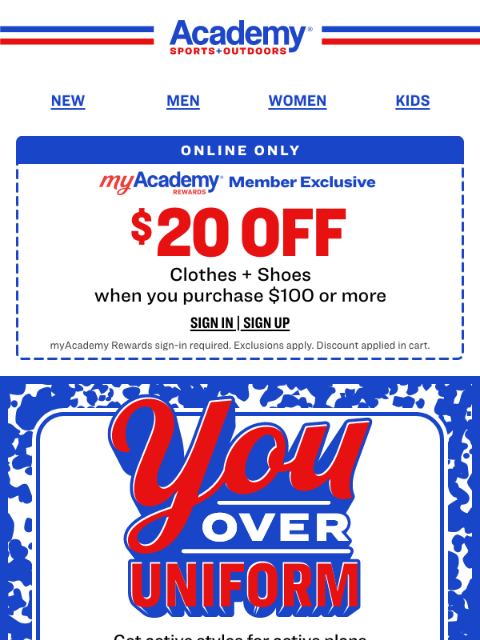 academy newsletter: SAVE Online: $20 Off $100+ Clothes + Shoes