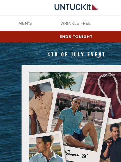 untuckit newsletter: Ends Tonight 🎆 Up to 50% Off Summer Styles