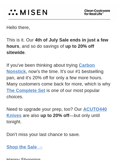 misen newsletter: Only a Few Hours Left to Save ⏳