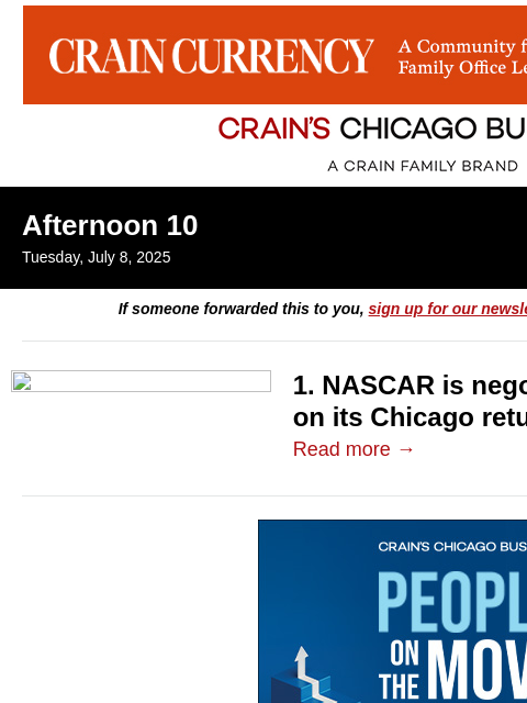 crainalerts newsletter: Will NASCAR return to Chicago next year?