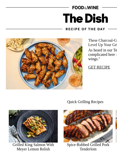 foodandwine newsletter: Charcoal-Grilled Chicken Wings