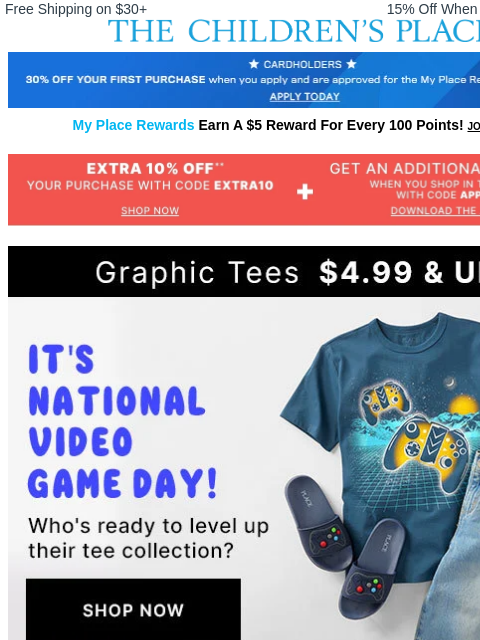 childrensplace newsletter: $4.99+ Tees for Every Ultimate Gamer 🎮