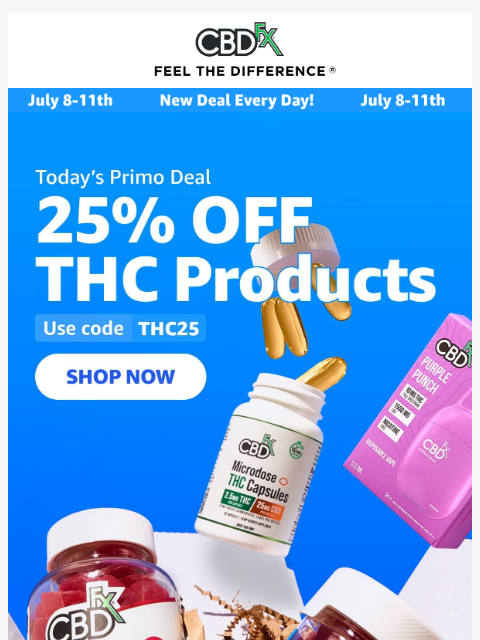 cbdfx newsletter: Ends Tonight: 25% OFF THC products!