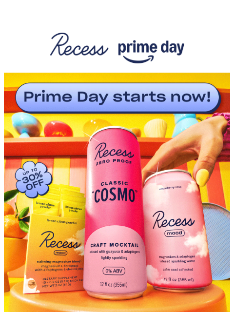 takearecess newsletter: up to 30% off for Prime Day!