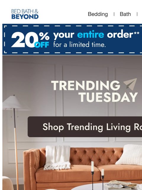 bedbathandbeyond newsletter: Trending Tuesday: Living Room Furniture 🛋️