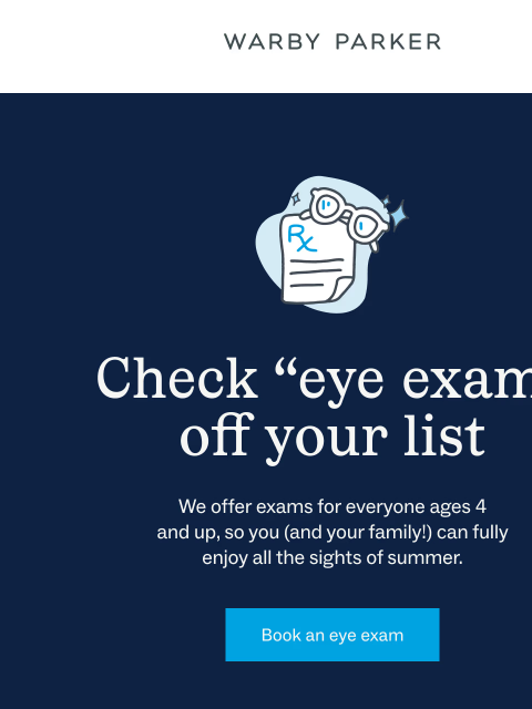 warbyparker newsletter: Don’t put off your eye exam