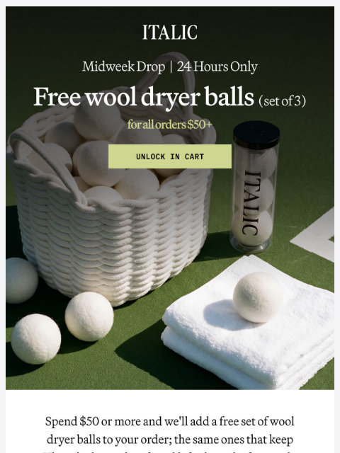 italic newsletter: Midweek Drop: Free Wool Dryer Balls