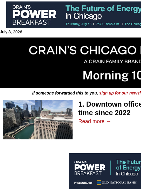 crainalerts newsletter: Downtown office vacancy takes a dip