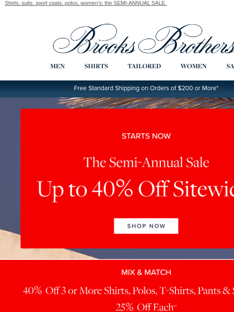 brooksbrothers newsletter: 𝐒𝐭𝐚𝐫𝐭𝐬 𝐍𝐎𝐖: up to 40% off sitewide