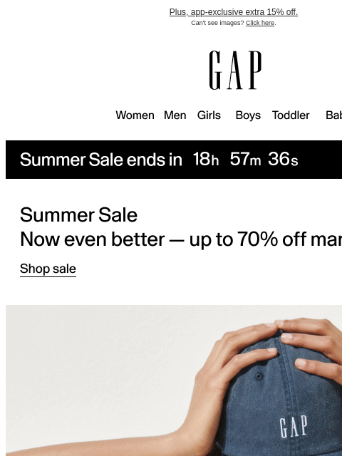 gap newsletter: Until midnight only: up to 70% off summer sale pic...