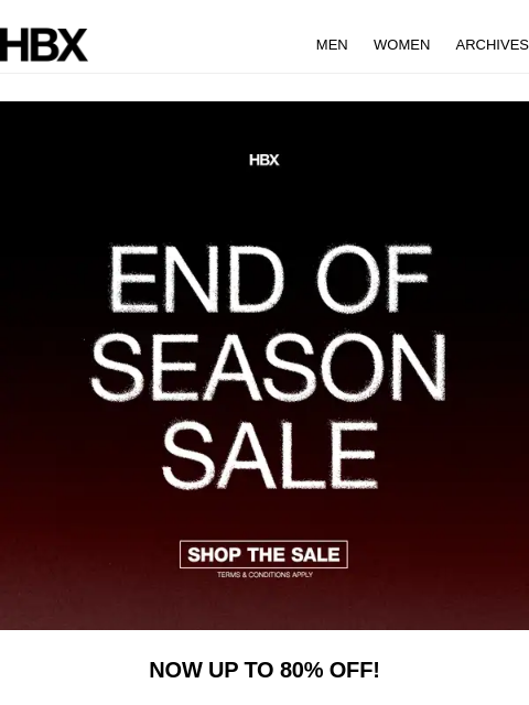 hbx newsletter: End Of Season Sale Up To 80% Off