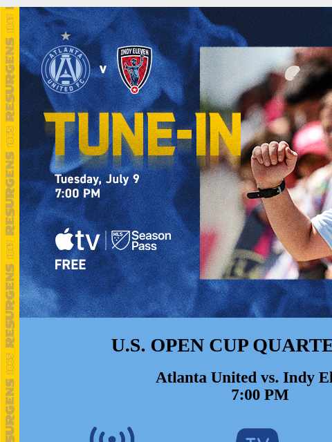 How to tune-in at 7:00pm... ﻿͏ ﻿͏ ﻿͏ ﻿͏ ﻿͏ ﻿͏ ﻿͏ ﻿͏ ﻿͏ ﻿͏ ﻿͏ ﻿͏ ﻿͏ ﻿͏ ﻿͏ ﻿͏ ﻿͏ ﻿͏ ﻿͏ ﻿͏ ﻿͏ ﻿͏ US OPEN CUP QUARTERFINAL Atlanta United vs. Indy Eleven 7:00 PM LISTEN: 92.9 The Game(ENG) La Mejor(SPA)