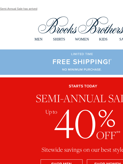 brooksbrothers newsletter: STARTS TODAY: Up to 40% off sitewide