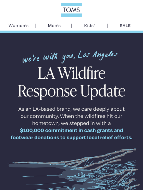 toms newsletter: TOMS in Action: LA Wildfire Relief