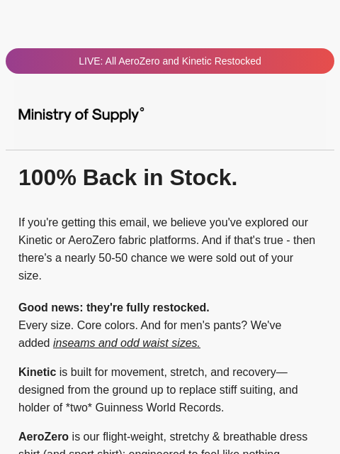 ministryofsupply newsletter: FINALLY BACK: Kinetic and AeroZero