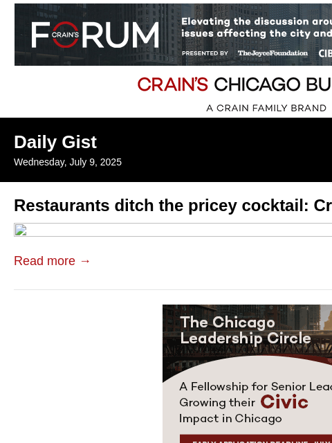 crainalerts newsletter: Restaurants ditch the pricey cocktail: Crain's Dai...