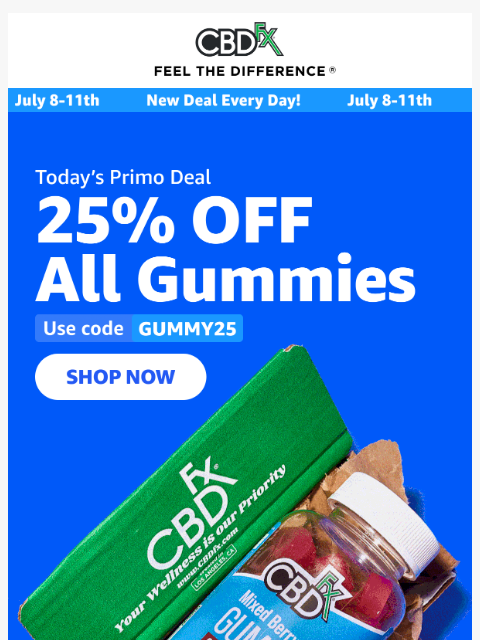 cbdfx newsletter: 25% OFF all CBD & THC Gummies ends tonight!
