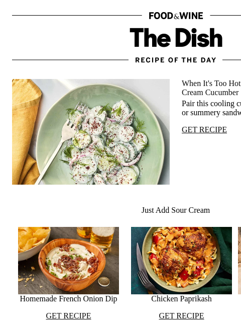 foodandwine newsletter: Sour Cream Cucumber Salad