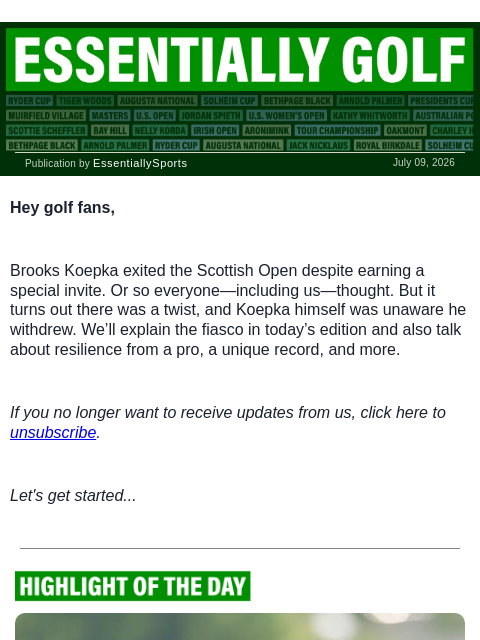 newsbreakexpress newsletter: Koepka’s Panic, HoF’s Double Ace & More
