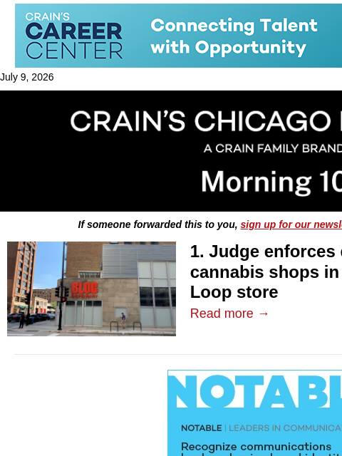 crainalerts newsletter: Cannabis shop ruling adds new hurdle