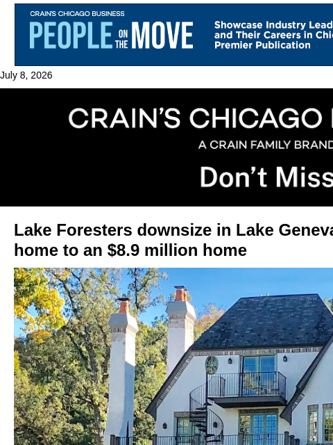 crainalerts newsletter: Lake Foresters downsize in Lake Geneva