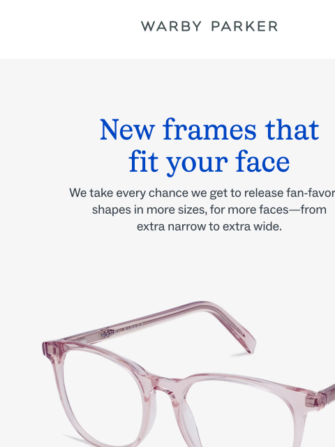 warbyparker newsletter: New sizes in bestelling frames