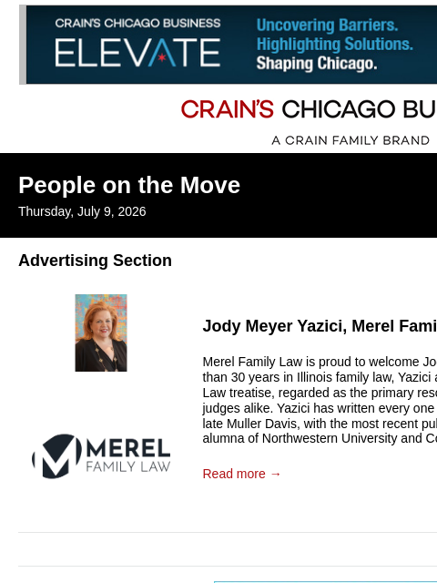 crainalerts newsletter: Crain's Chicago Business - People on the Move