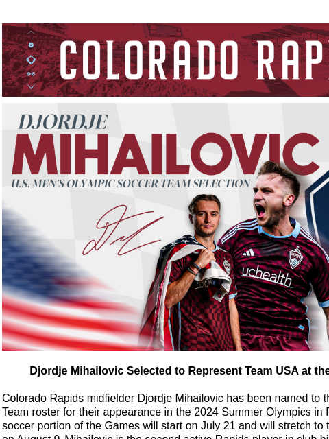 Omir Fernandez on the Colorado Rapids Podcast CR_Header_600x100.jpg Mihailovic Olympic Call-Up Djordje Mihailovic Selected to Represent Team USA at the Paris Olympics Colorado Rapids midfielder Djordje