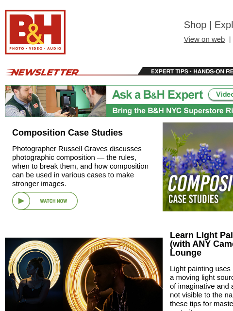 bhphotovideo newsletter: Composition Case Studies, Light Painting for Portr...
