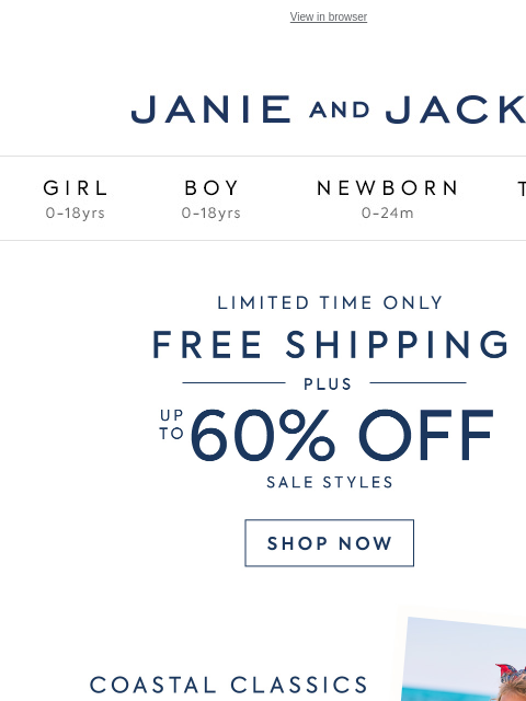 janieandjack newsletter: Up to 60% off swim + free shipping on us