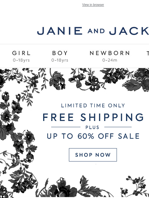 janieandjack newsletter: ⏰ The clock’s ticking on complimentary shipping
