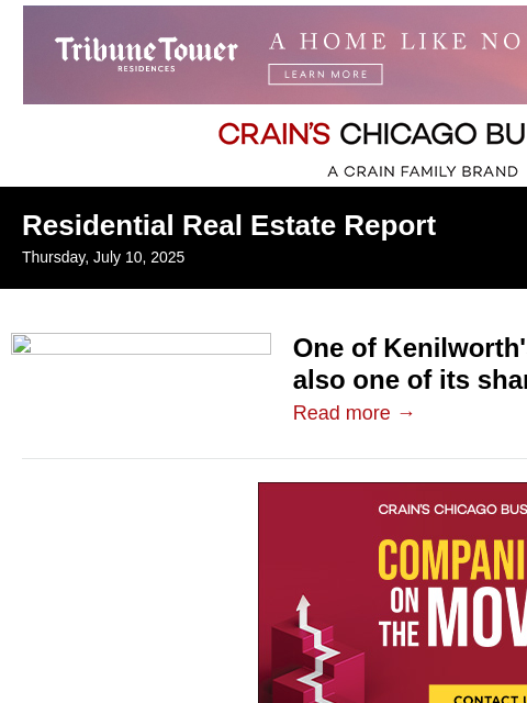 crainalerts newsletter: Early Kenilworth home hits the market