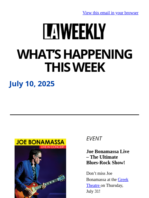 laweekly newsletter: What's Happening in LA This Week + Joel Kim Booste...