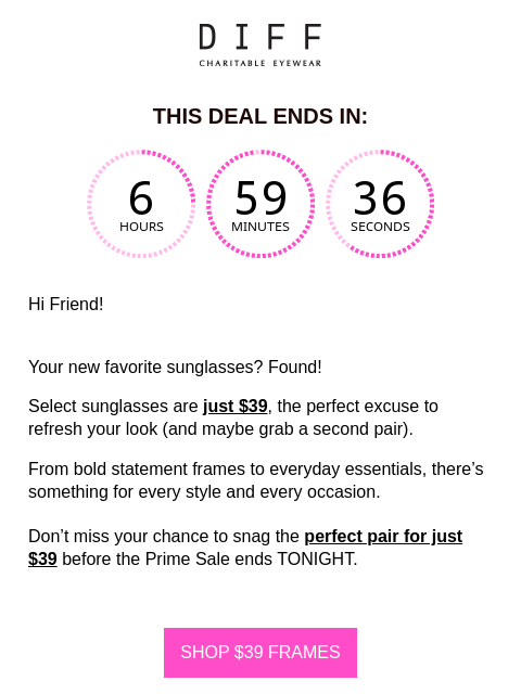 diffeyewear newsletter: Prime Sale Alert: $39 Sunnies Are Back Until Midni...