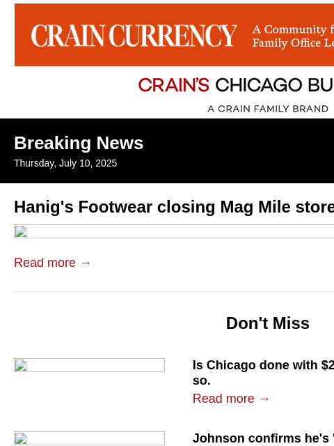 crainalerts newsletter: Mag Mile retailer leaving after 50 years
