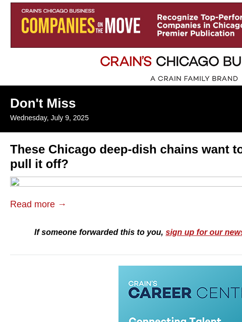 crainalerts newsletter: Can deep-dish pizza go national?