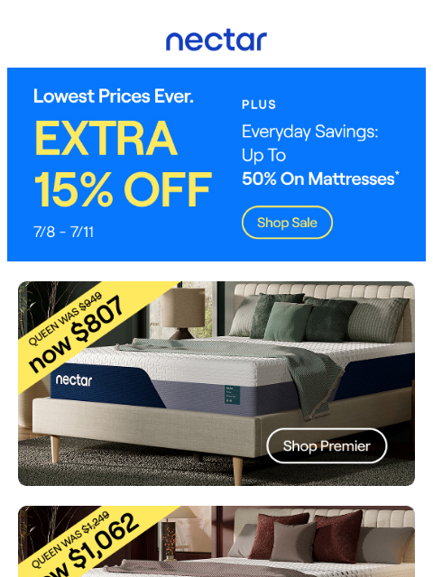 nectarsleep newsletter: Ends Soon! EXTRA 15% OFF All Beds with Nectar Prim...