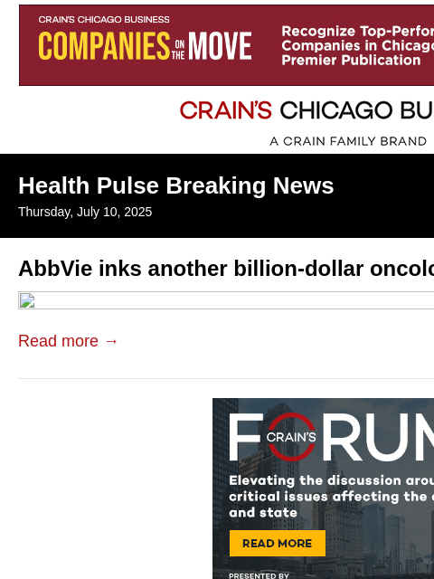 crainalerts newsletter: AbbVie inks new billion-dollar oncology drug deal
