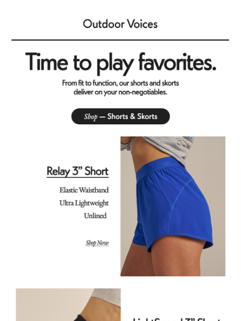 outdoorvoices newsletter: Shorts & skorts that check every box.